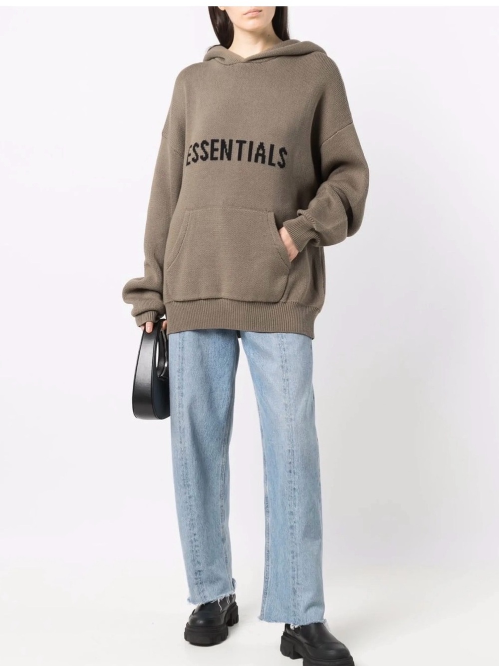 Fear of God - Essentials logo Knit Hoodie size XS / Taupe green